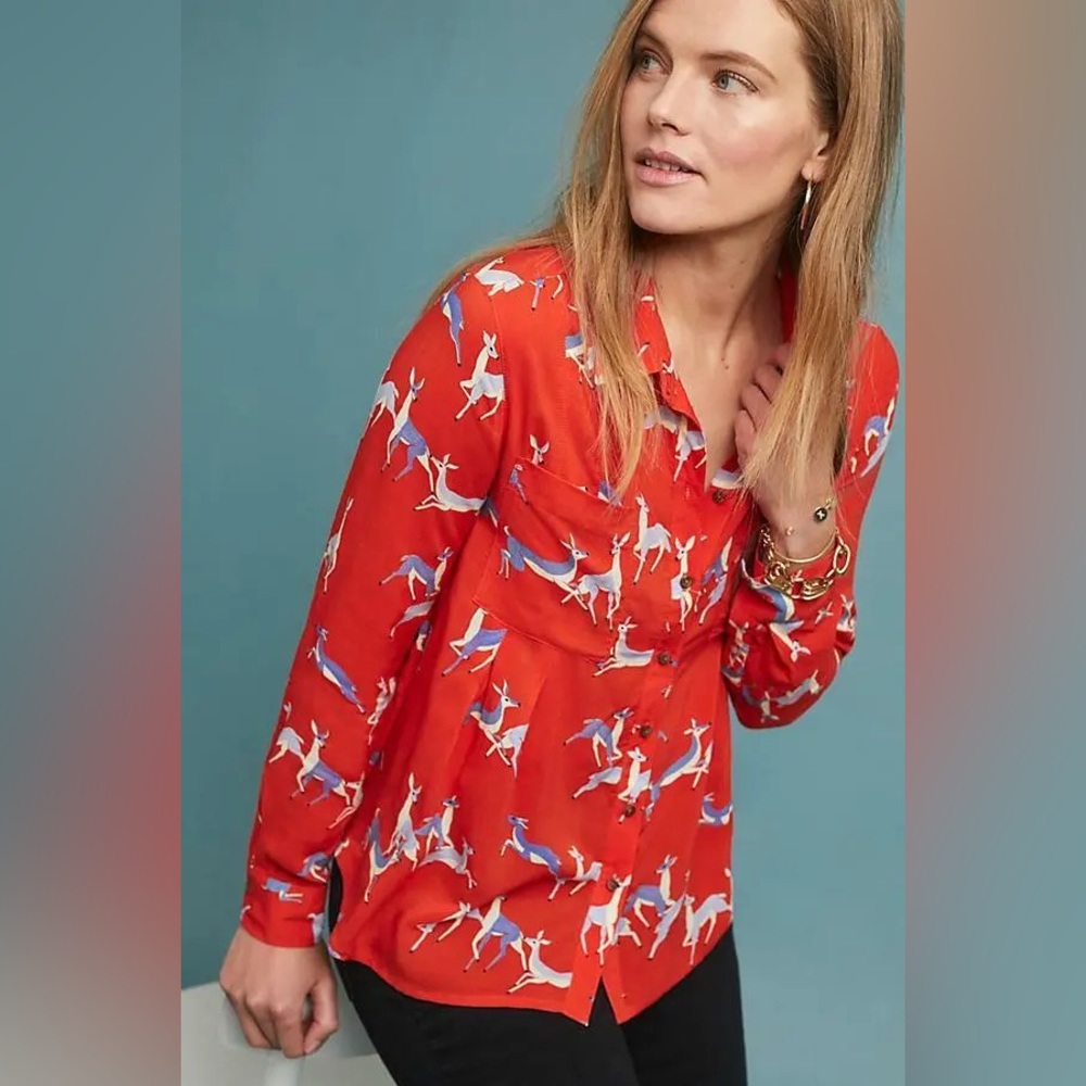 Maeve Deer Print Button Down Blouse